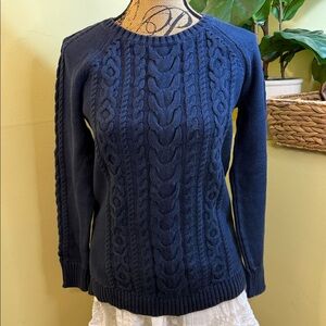 LL Bean Fisherman Navy Cable Knit Sweater